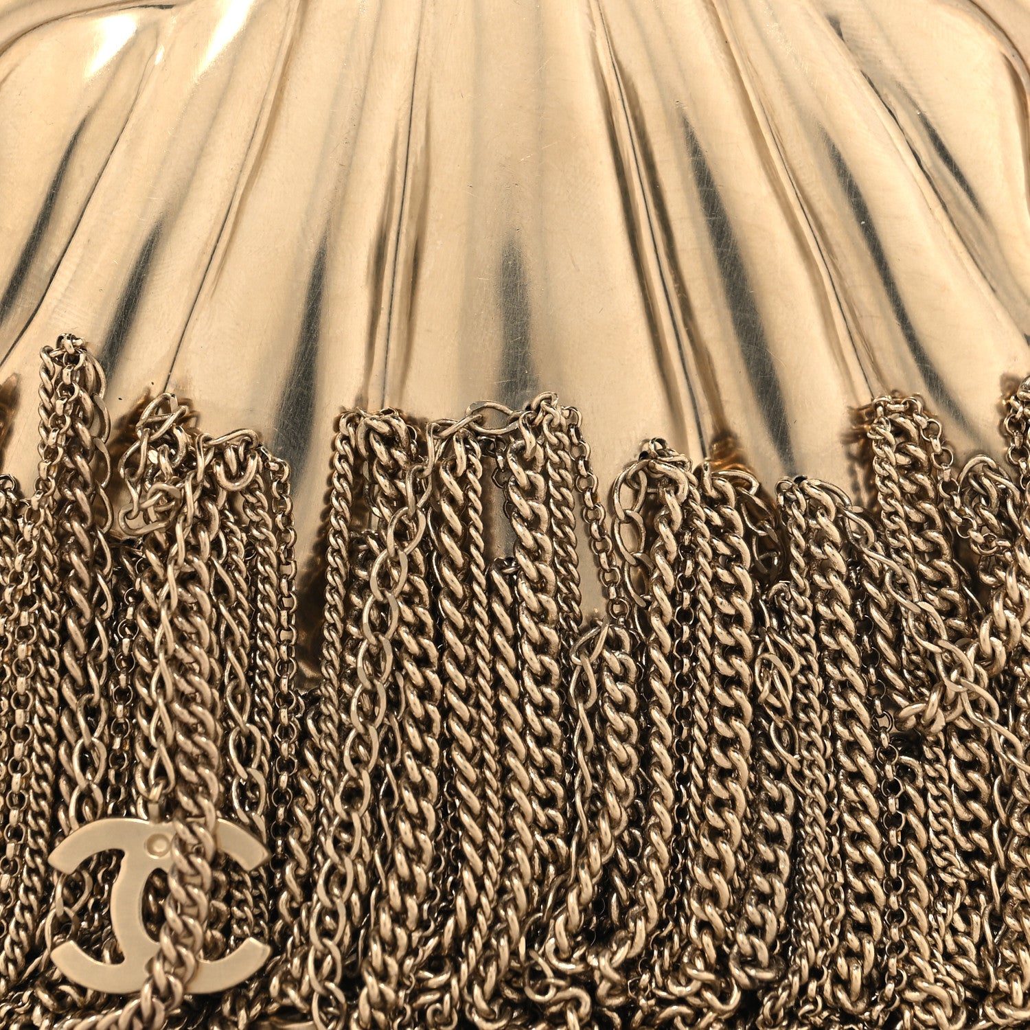 Chanel Metal Seashell Kiss Lock CC Chain Fringe Minaudiere Clutch Gold 8 of 11