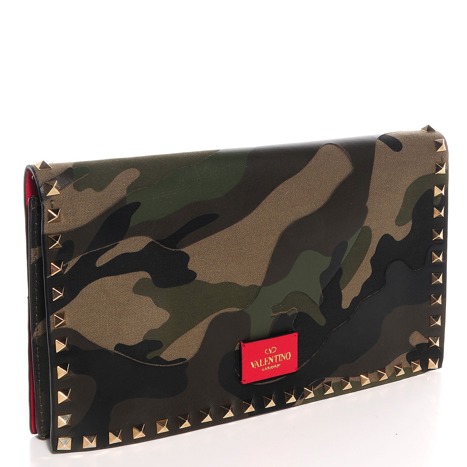 Valentino Garavani Nappa Canvas Camouflage Rockstud Wristlet Clutch Verde Rouge 3 of 8