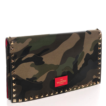 Valentino Garavani Nappa Canvas Camouflage Rockstud Wristlet Clutch Verde Rouge 3 of 8
