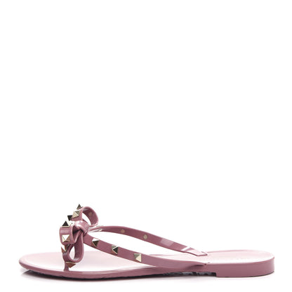Valentino Garavani PVC Jelly Rockstud Bow Thong Sandals 40 Sandy Rose 1 of 11