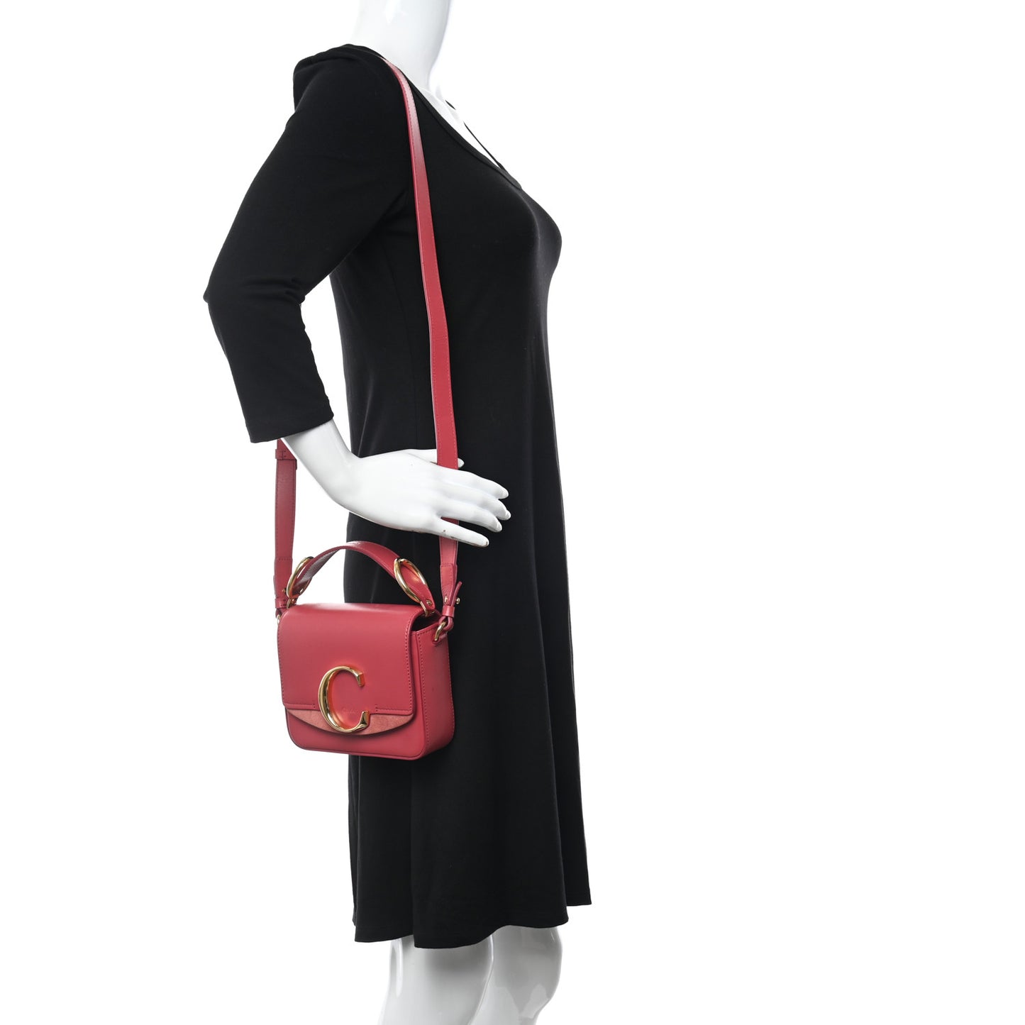 Shiny Calfskin Suede Mini C Double Carry Scarlet Pink