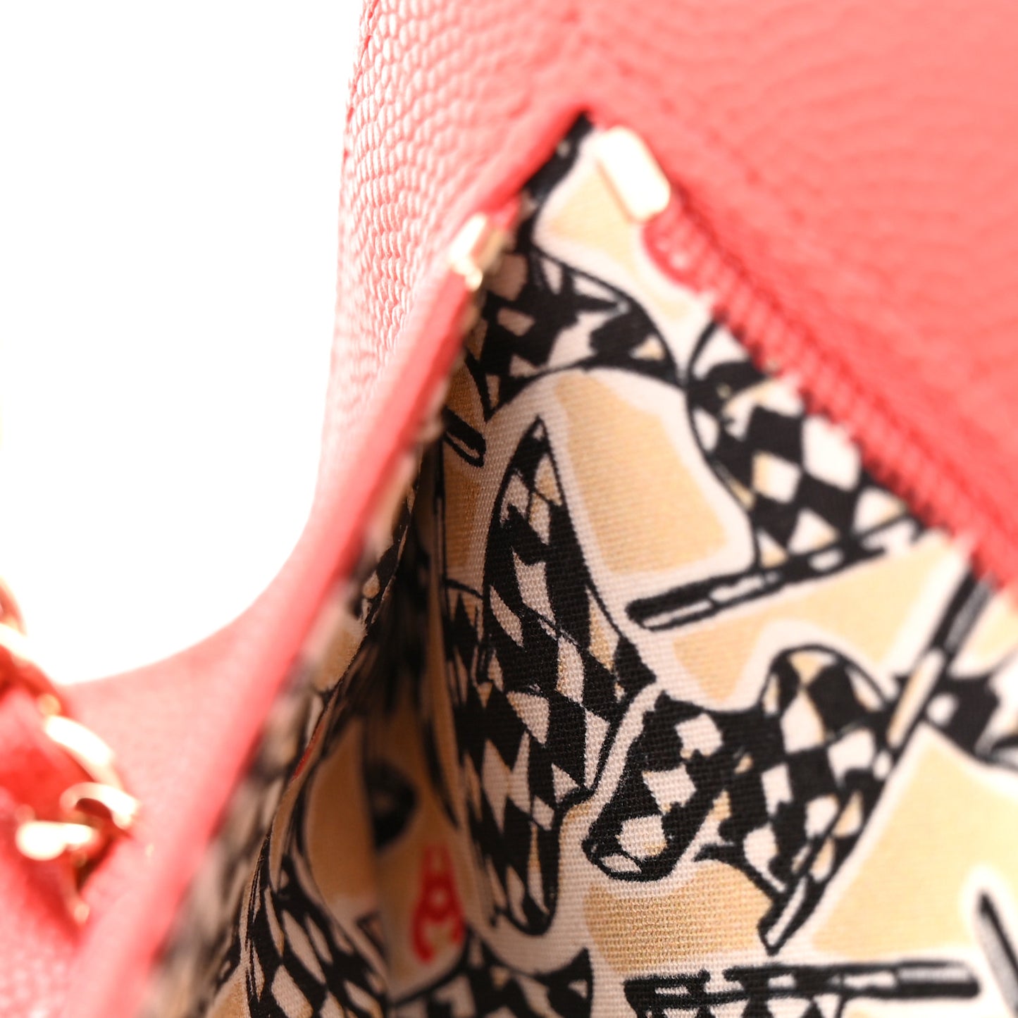 Caviar Quilted Textured CC Wallet On Chain WOC Coral