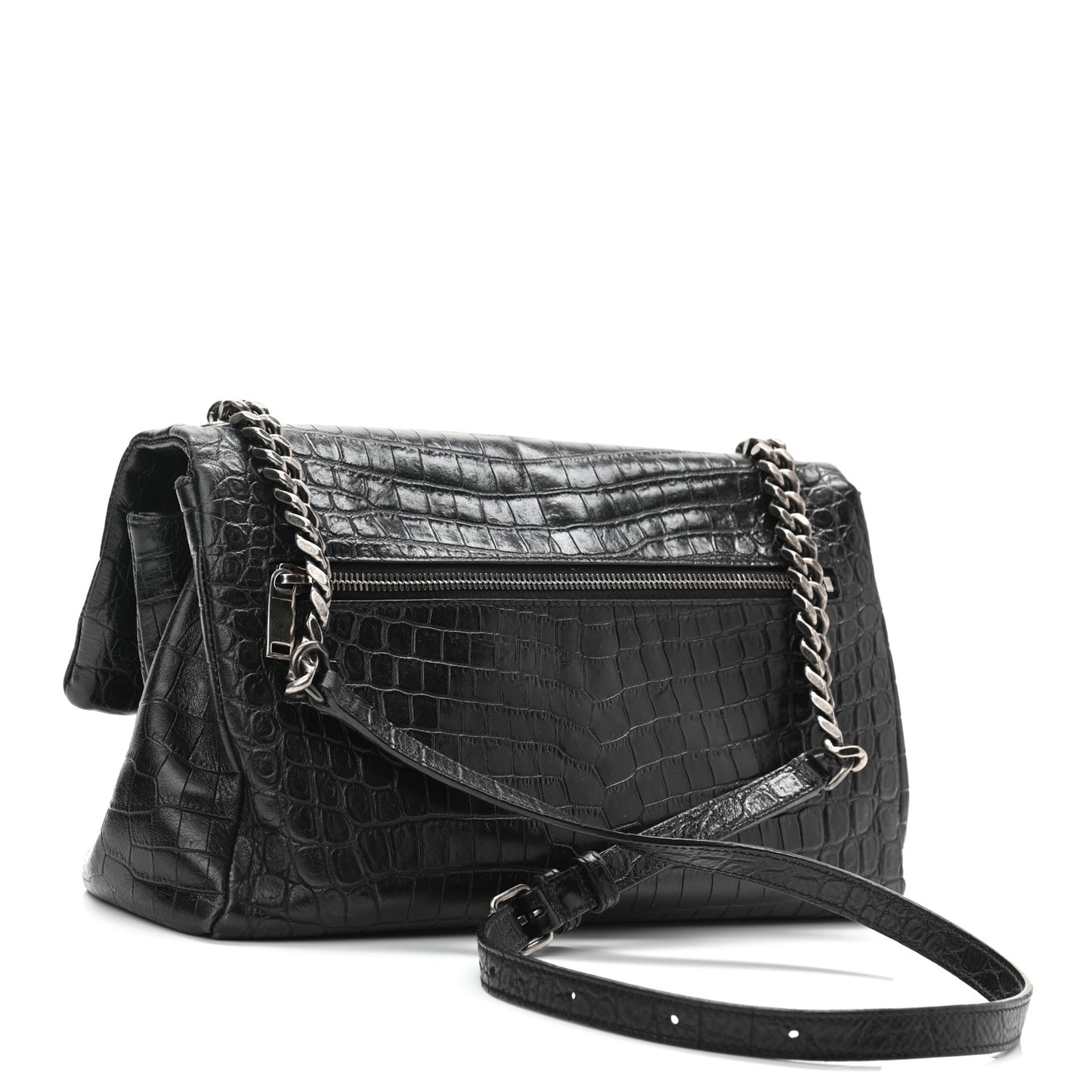 Calfskin Crocodile Embossed West Hollywood Monogram Fold-Over Bag