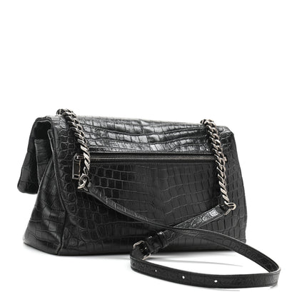 Saint Laurent Calfskin Crocodile Embossed West Hollywood Monogram Fold-Over Bag 3 of 9