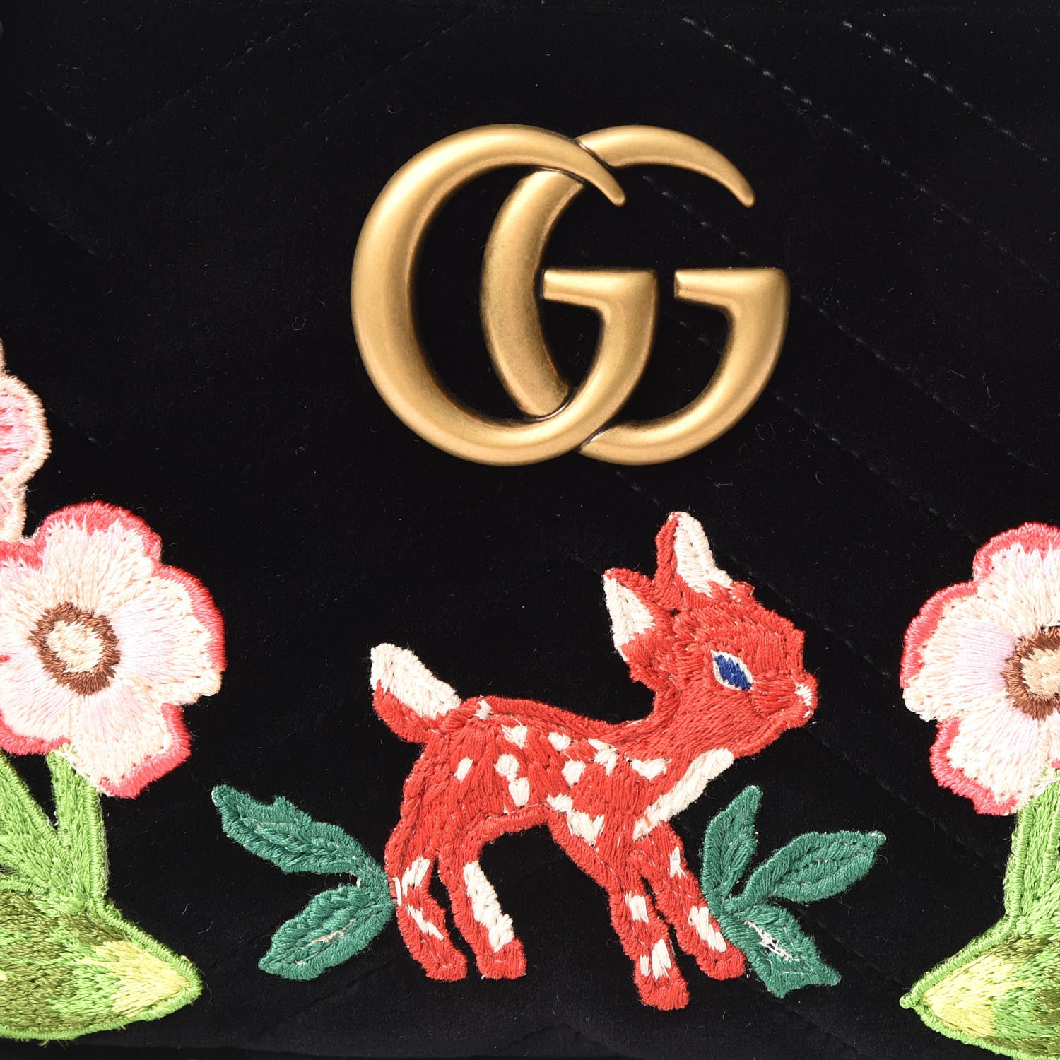 Gucci Velvet Matelasse Deer Embroidered Small GG Marmont Chain Shoulder Bag Black 9 of 9