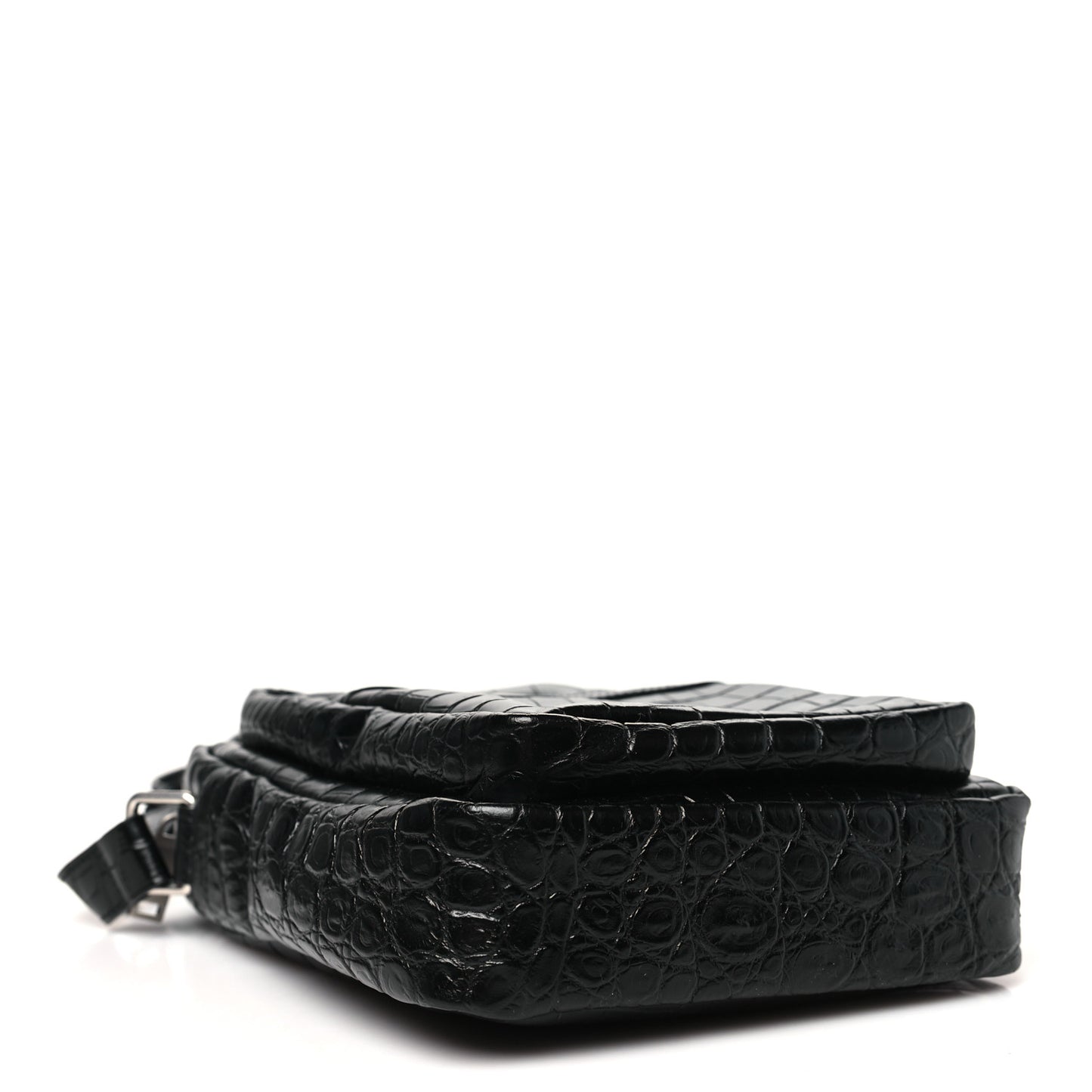 Calfskin Crocodile Embossed Sid Messenger Bag Black