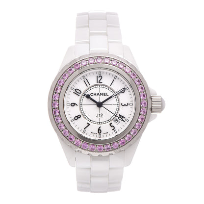 Chanel Stainless Steel Ceramic Pink Sapphire 33mm J12 Quartz Watch White 1 of 8