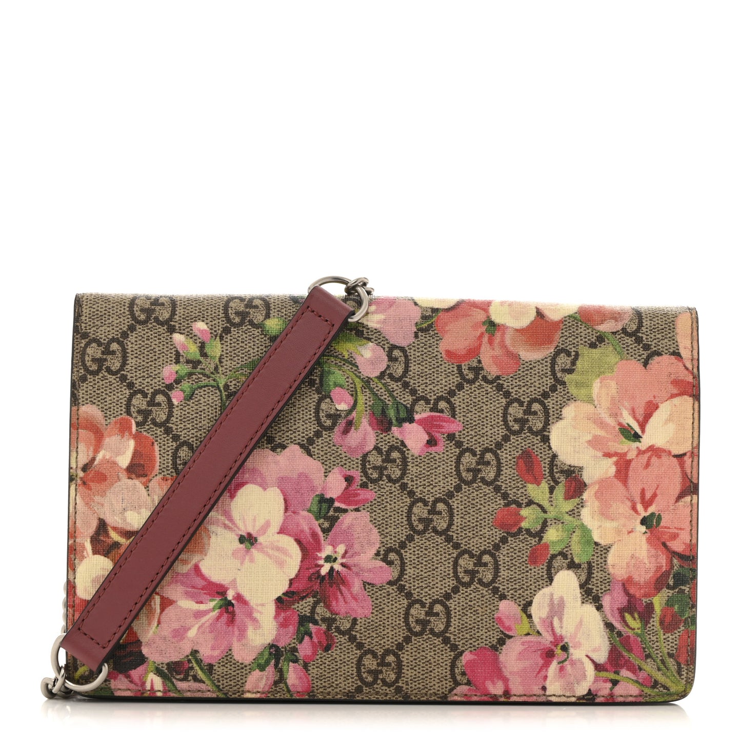 GG Supreme Monogram Blooms Chain Wallet Beige Multicolor Dry Rose