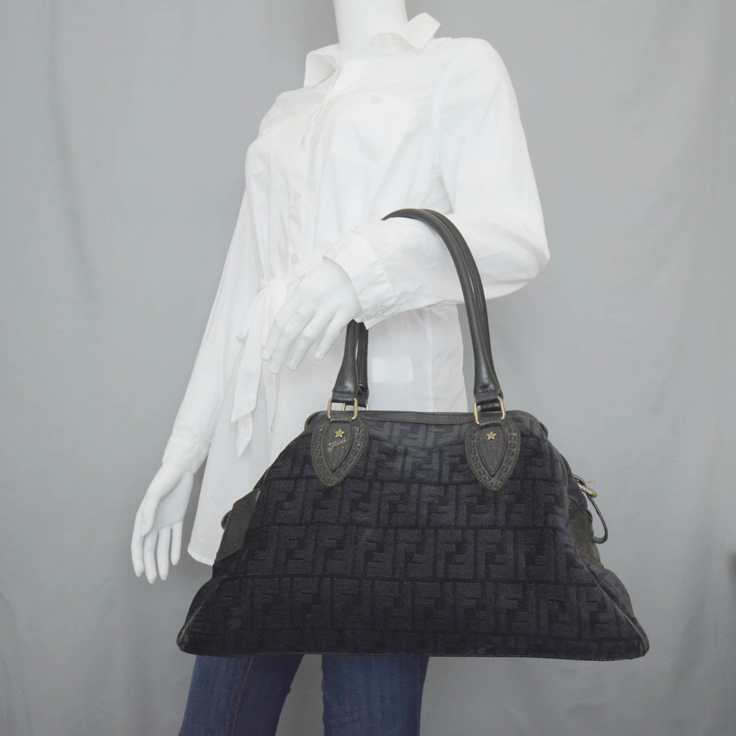 Fendi Velour Zucca Bag De Jour Grey 2 of 8