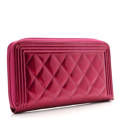 Chanel Metallic Patent Calfskin Quilted Boy L-Gusset Zip Wallet Pink 3 of 11