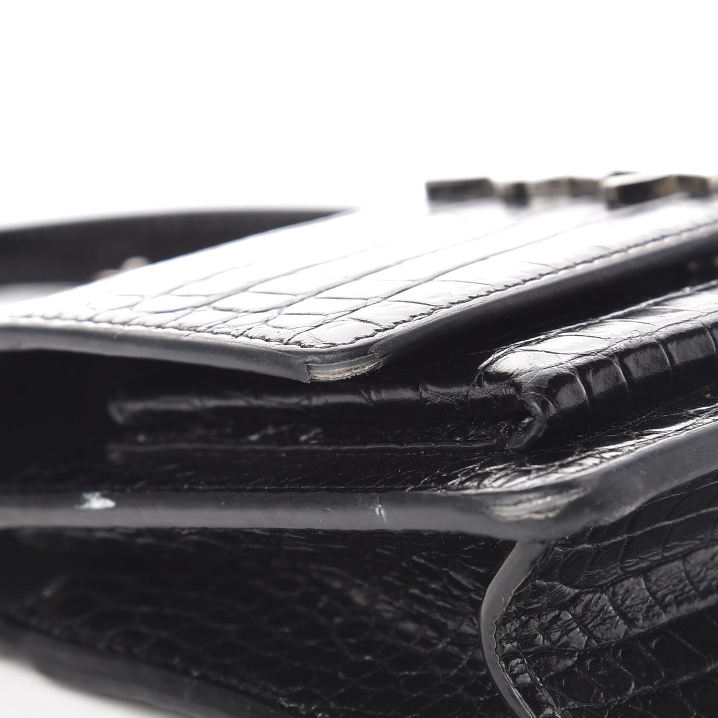 Calfskin Crocodile Embossed Monogram Sunset Chain Wallet Black