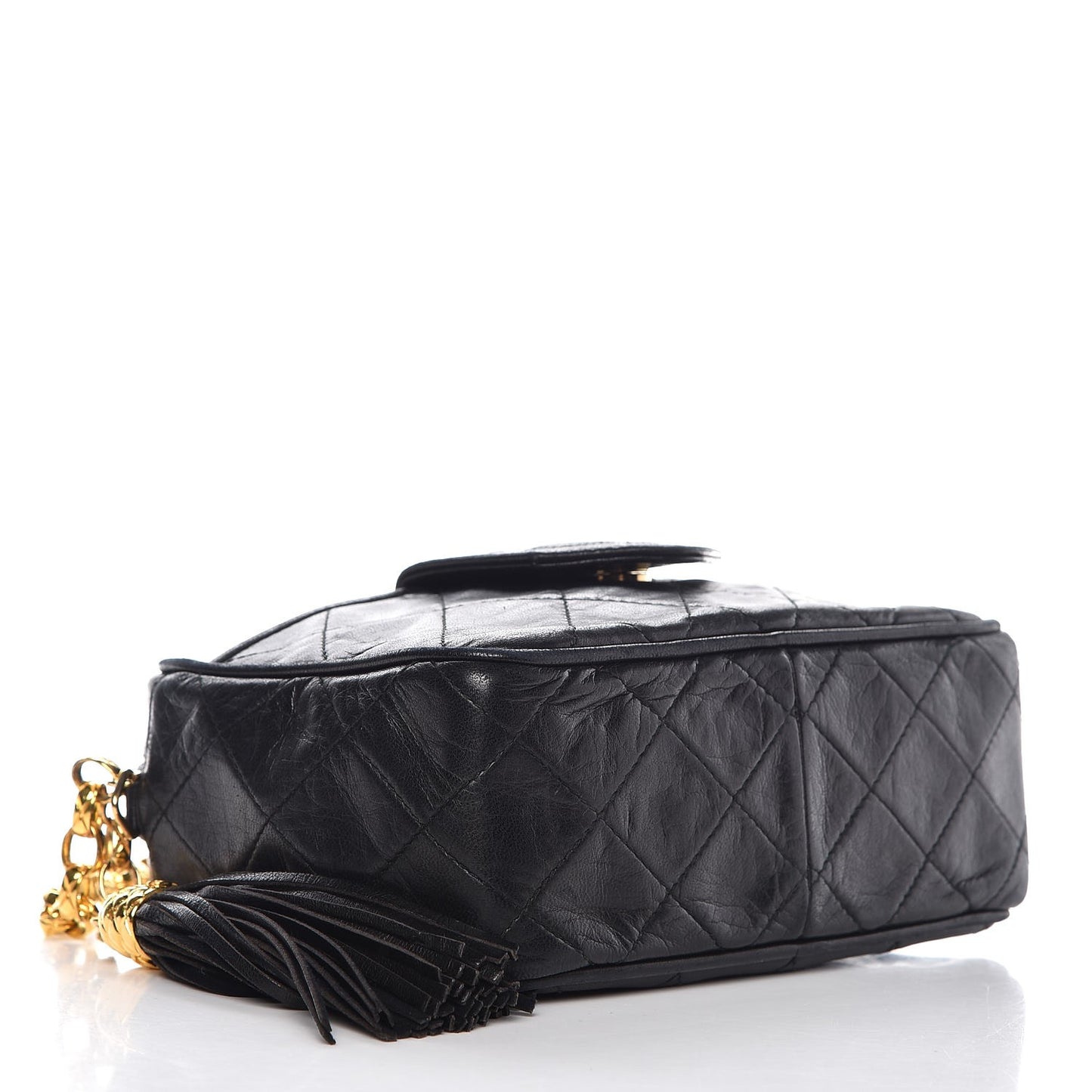 Lambskin Quilted CC Tassel Camera Case Black