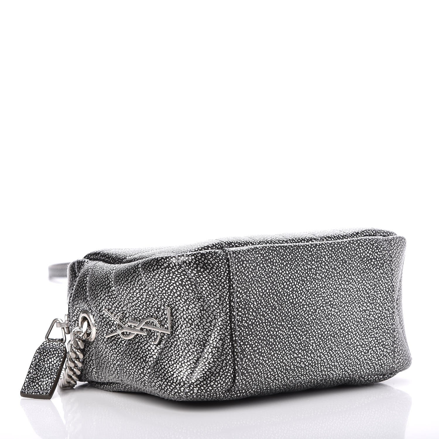 Saint Laurent Metallic Grain De Poudre Y Quilted Monogram Mini Loulou Camera Bag Gun Metal 4 of 8
