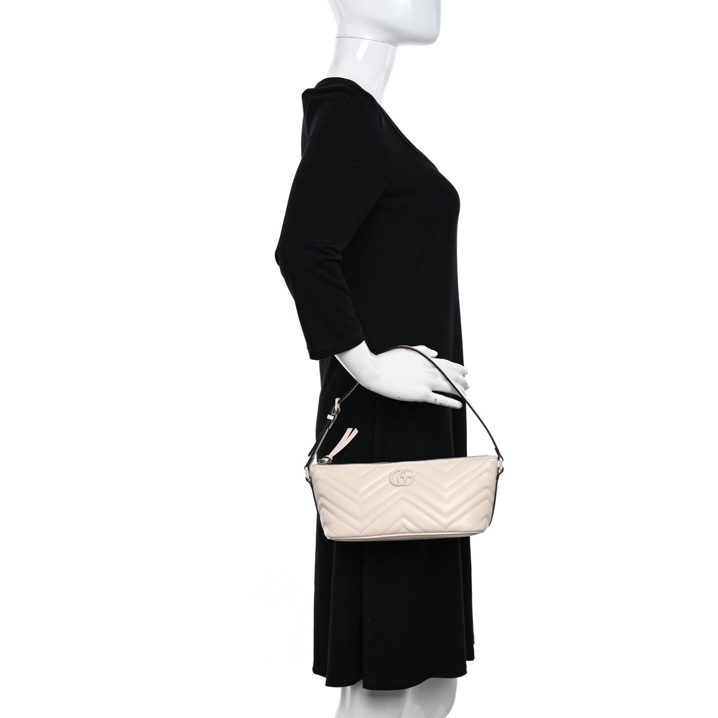 Calfskin Matelasse Chevron Monochrome GG Marmont Sling Shoulder Bag Mystic White