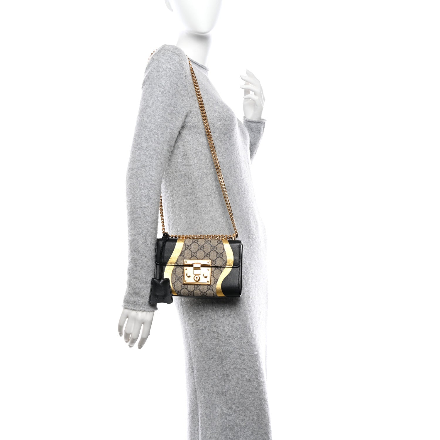 Gucci Calfskin GG Supreme Monogram Small Padlock Shoulder Bag Black Gold 2 of 11