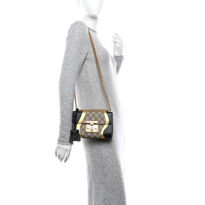 Gucci Calfskin GG Supreme Monogram Small Padlock Shoulder Bag Black Gold 2 of 11