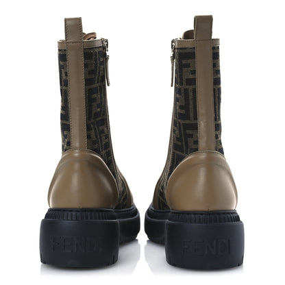 Fendi Fabric Jacquard Vitello FF Domino 50mm Biker Boots 41 Tobacco Black Sand 6 of 11