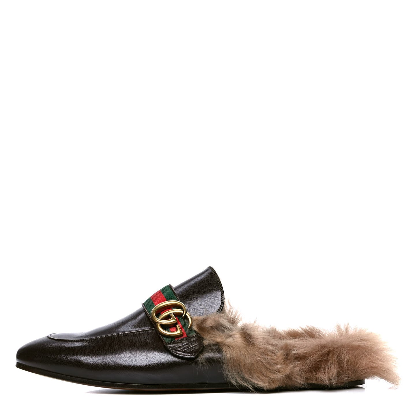 Calfskin Fur Web GG Mens Princetown Slippers 11 Cocoa