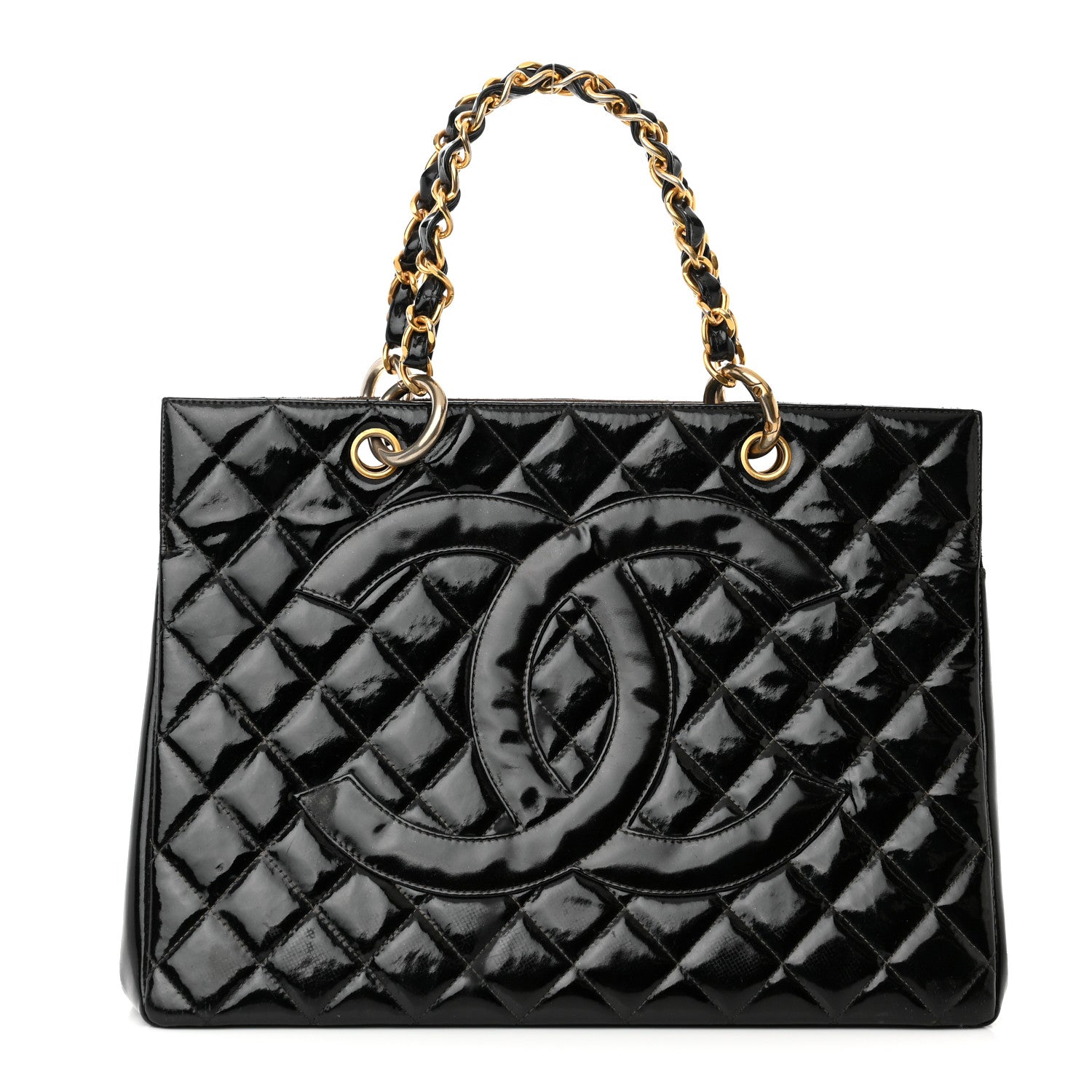 Chanel Patent Quilted Grand Shopping Tote GST Black 1 of 26
