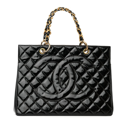 Chanel Patent Quilted Grand Shopping Tote GST Black 1 of 26