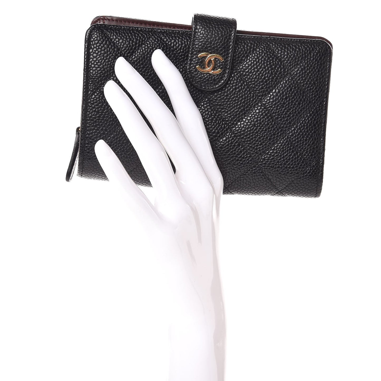 Caviar Quilted Zipped Pocket Wallet Black