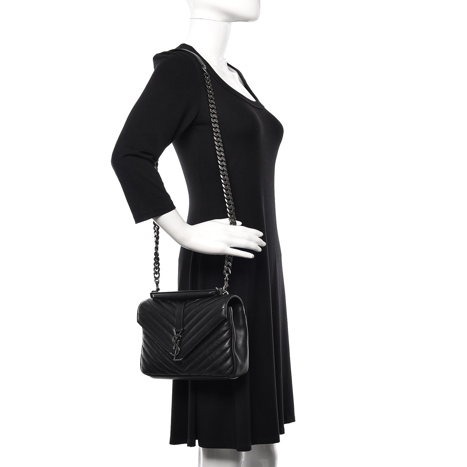 Saint Laurent Sheepskin Matelasse Chevron Monogram Medium College Bag Black 2 of 10