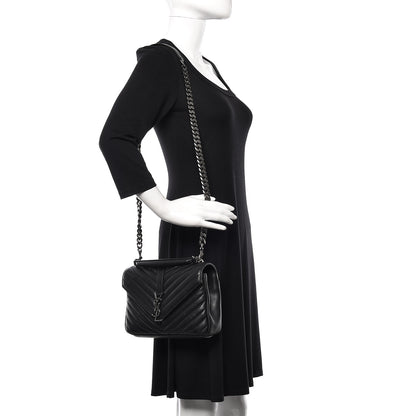 Saint Laurent Sheepskin Matelasse Chevron Monogram Medium College Bag Black 2 of 10