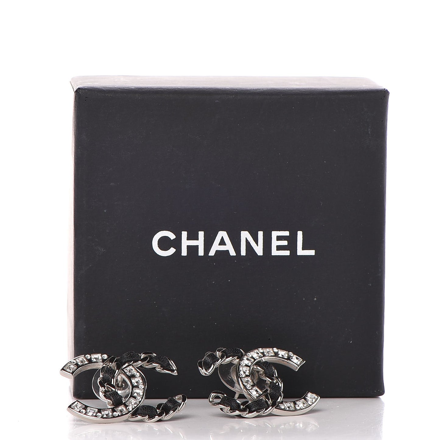 Crystal Lambskin CC Earrings Silver Black