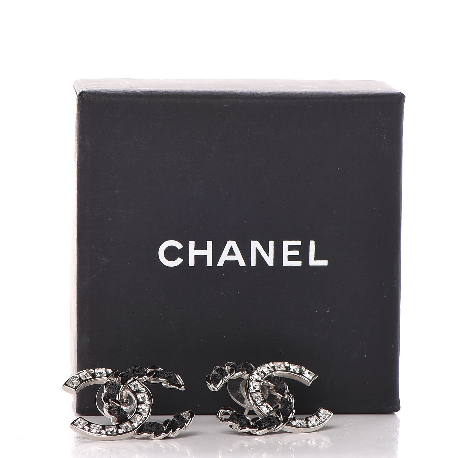 Chanel Crystal Lambskin CC Earrings Silver Black 5 of 5