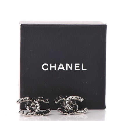 Chanel Crystal Lambskin CC Earrings Silver Black 5 of 5