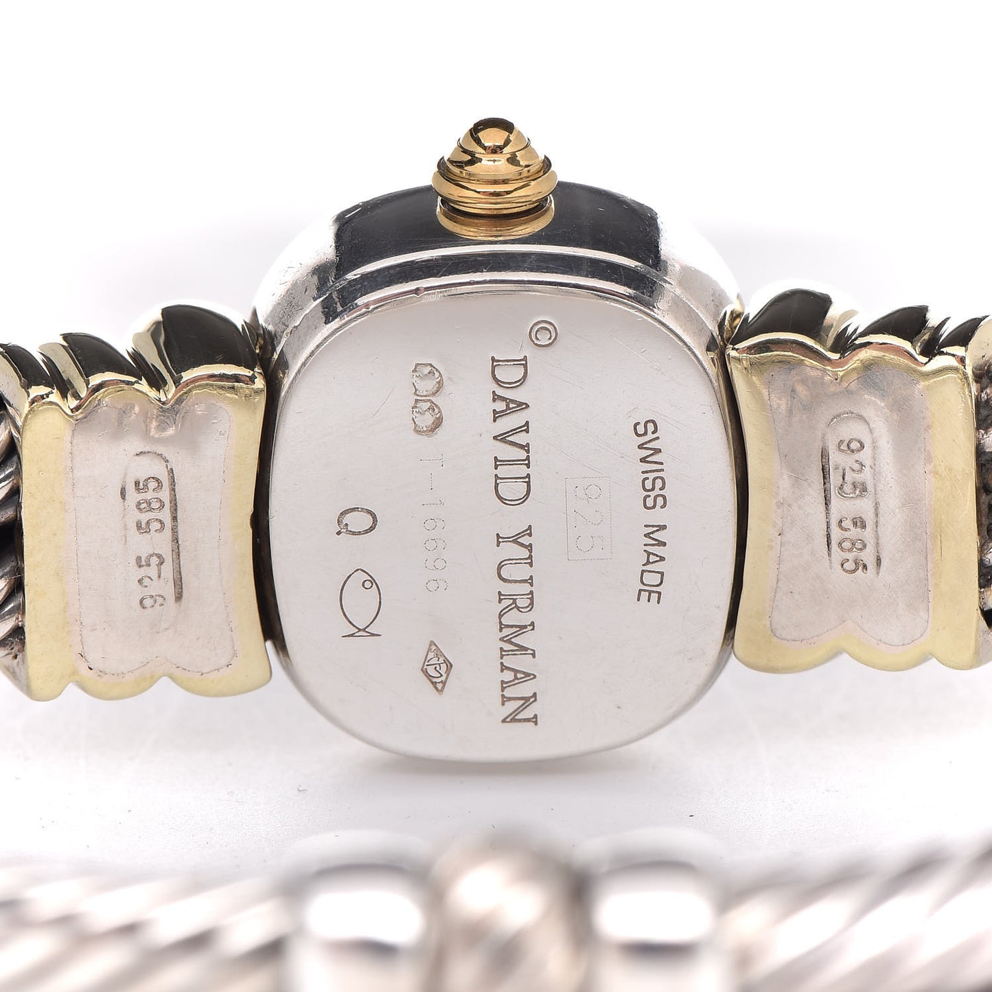 Sterling Silver 14K Yellow Gold Mother of Pearl Garnet 21mm Classic Cable Quartz Watch