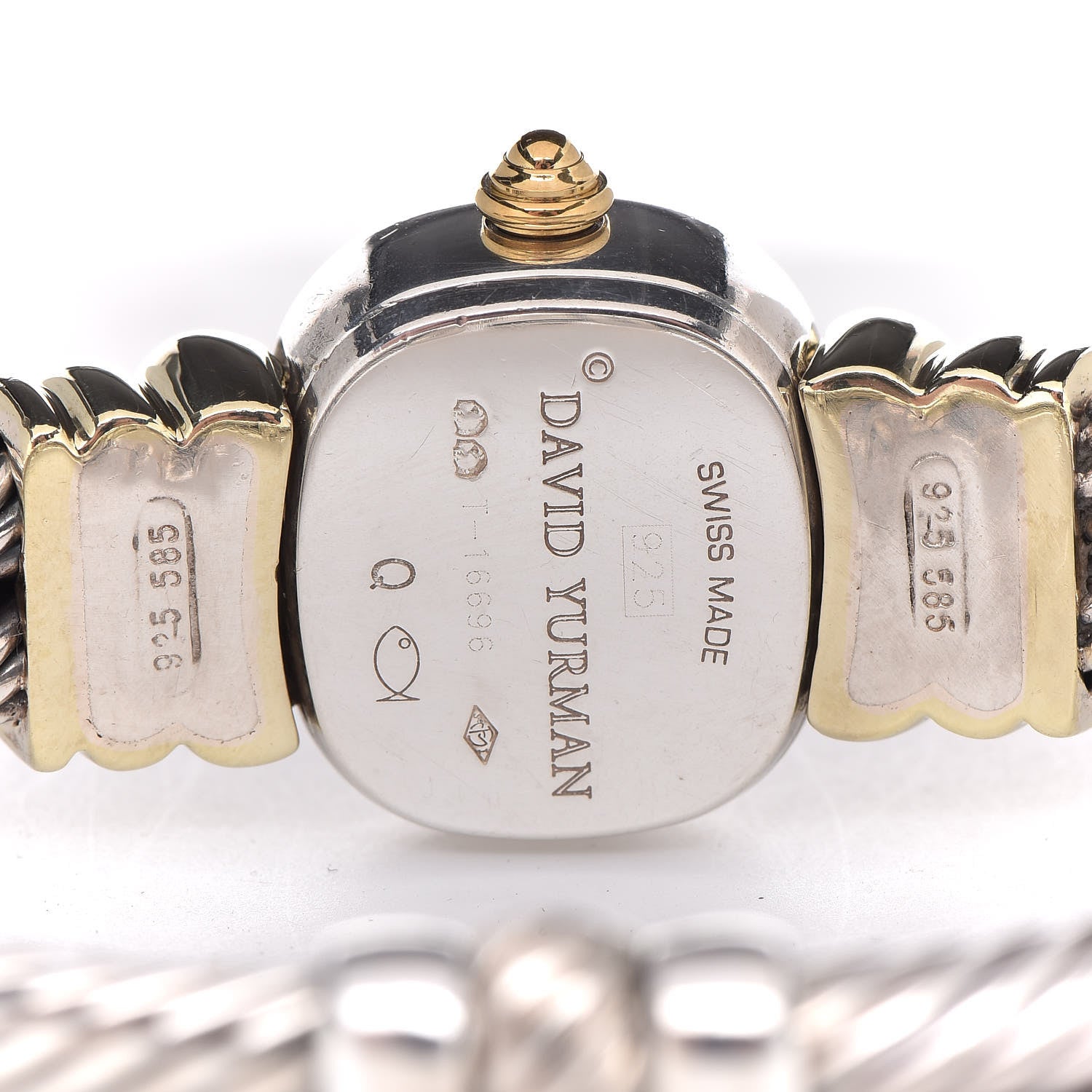 David Yurman Sterling Silver 14K Yellow Gold Mother of Pearl Garnet 21mm Classic Cable Quartz Watch 5 of 8