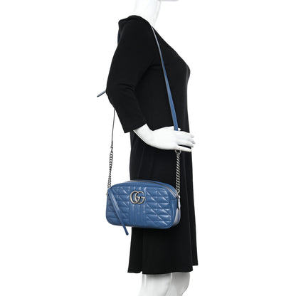 Gucci Calfskin Matelasse Aria Small GG Marmont Chain Shoulder Bag Clear Blue 2 of 9