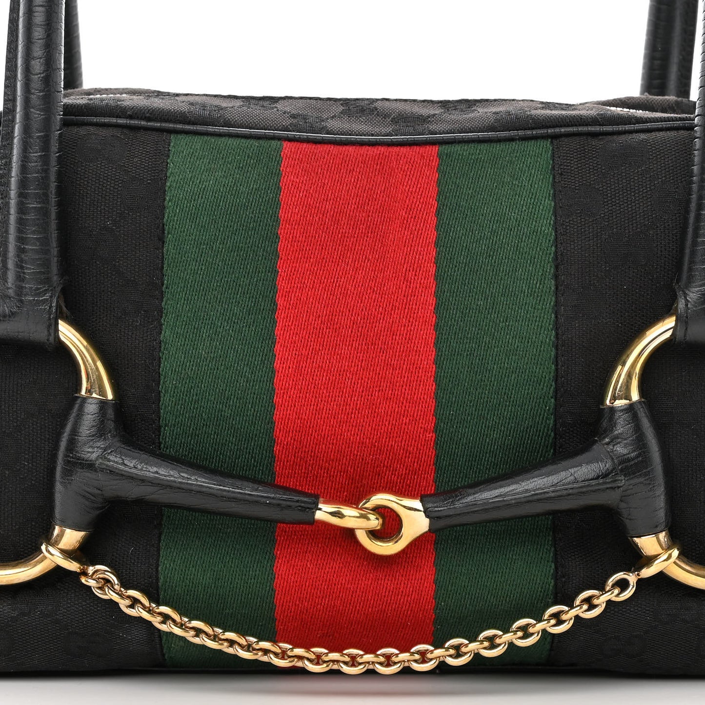 Monogram Web Large Horsebit Satchel Chain Black