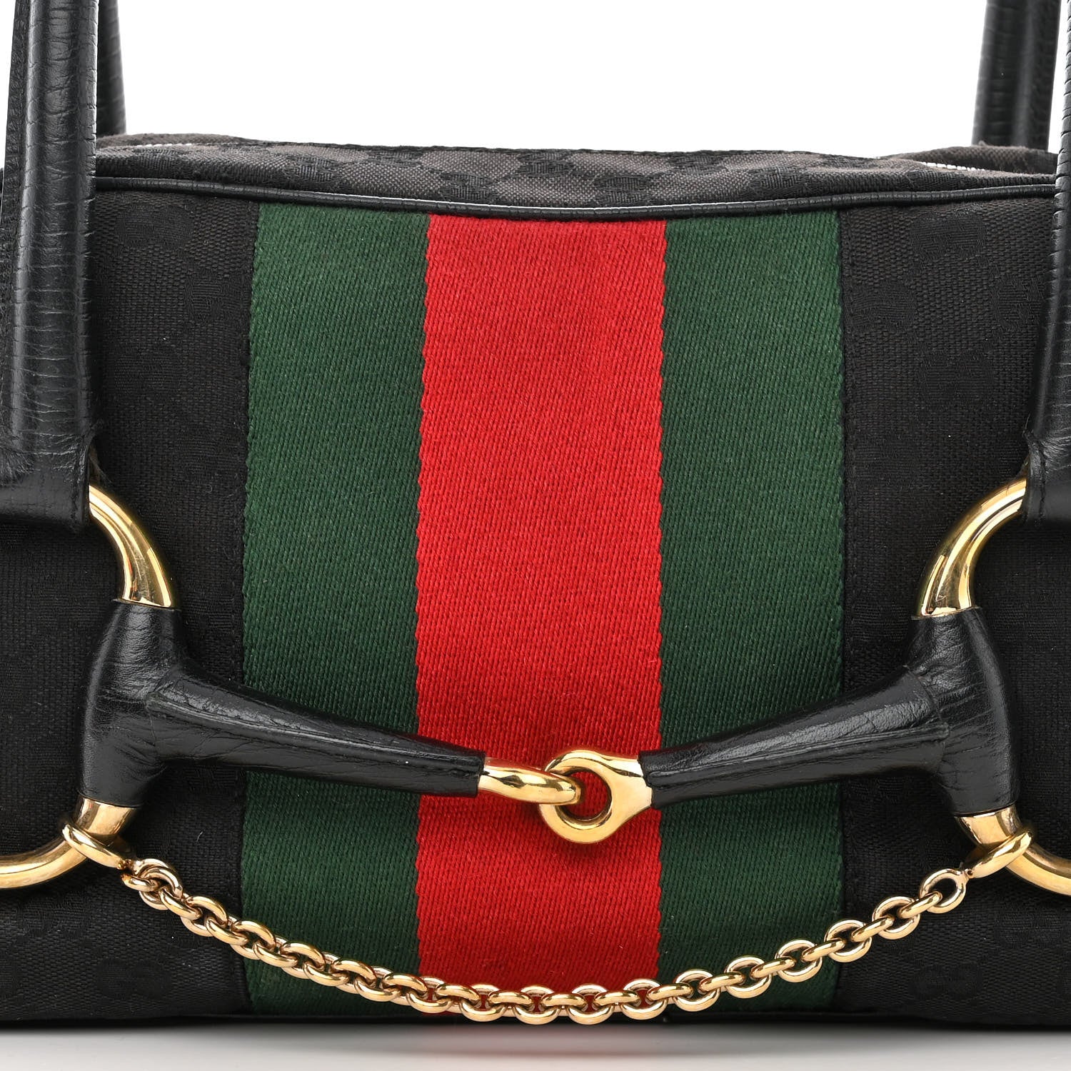 Gucci Monogram Web Large Horsebit Satchel Chain Black 8 of 13