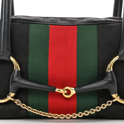 Gucci Monogram Web Large Horsebit Satchel Chain Black 8 of 13
