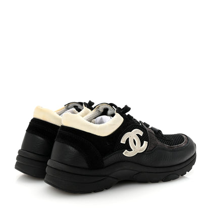 Chanel Mesh Suede Grained Calfskin Womens CC Sneakers 36.5 Black White 5 of 10