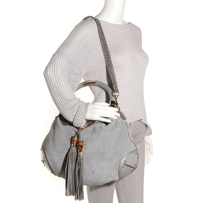 Gucci Suede Python Large Indy Top Handle Hobo Grey 2 of 15
