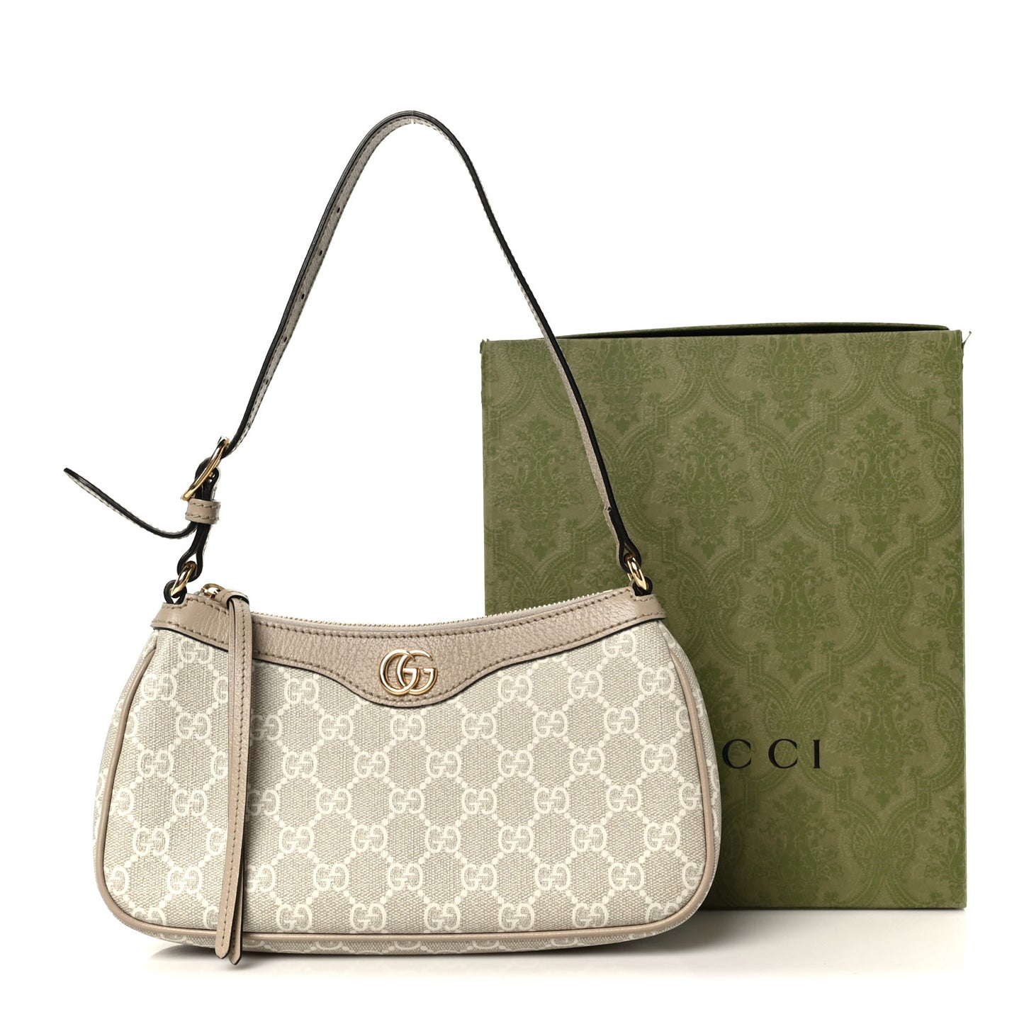 GG Supreme Monogram Textured Dollar Calfskin Small Ophidia Hobo Beige Mystic White Oatmeal