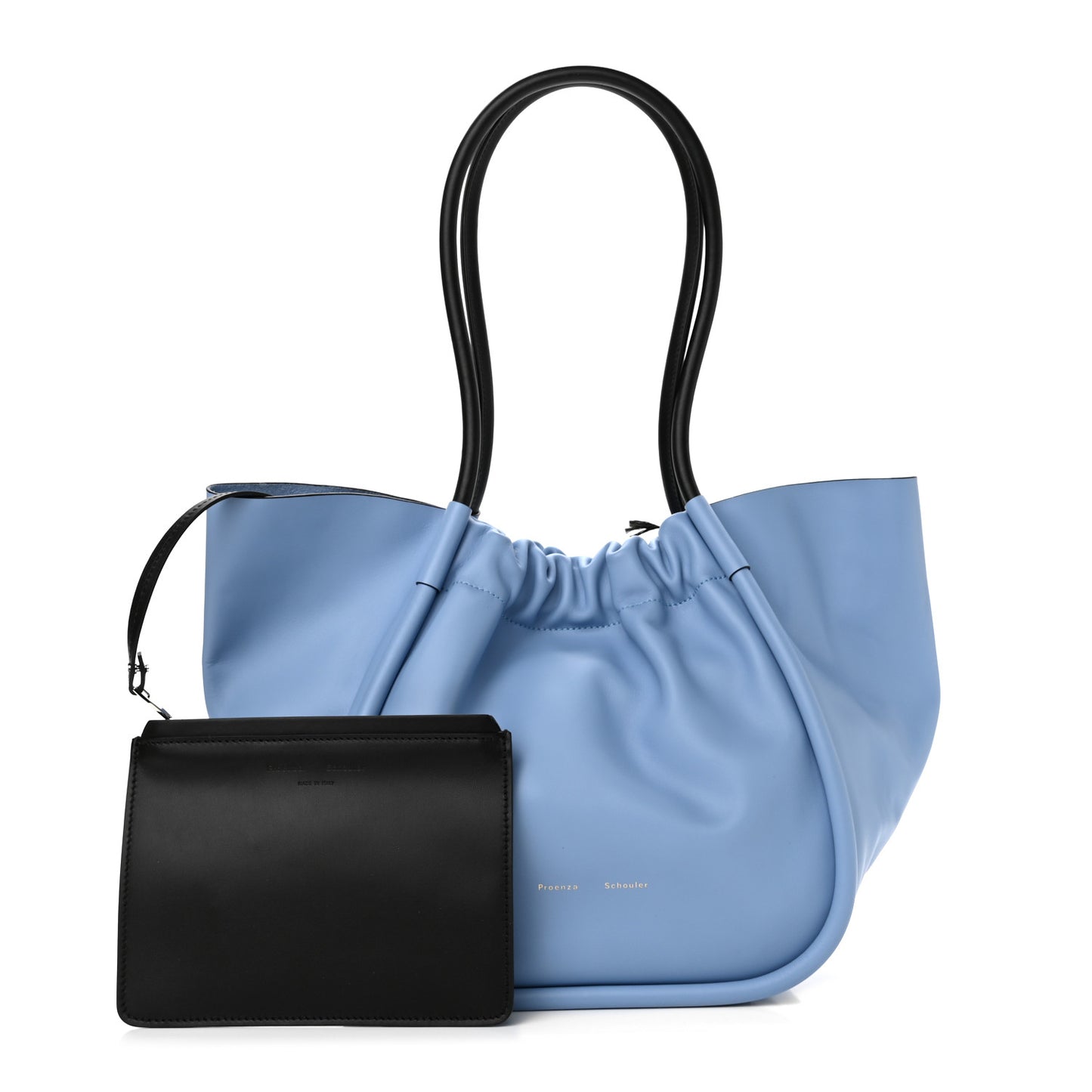 Calfskin Large Ruched Tote Sky Blue