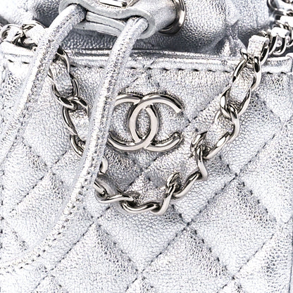 Chanel Metallic Caviar Quilted Mini Drawstring Bucket Bag Silver 8 of 12