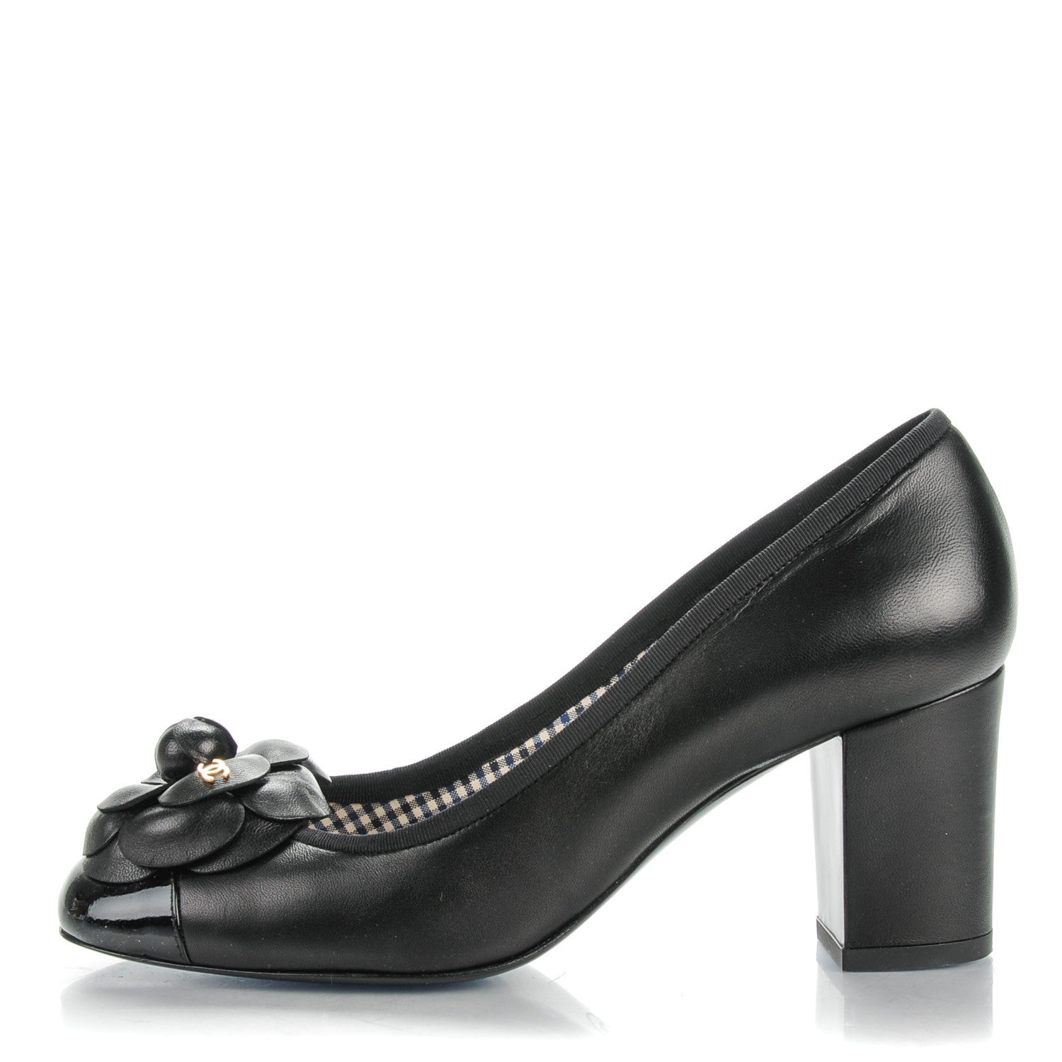 Chanel Lambskin Camellia Cap Toe Pumps 37 Black 1 of 8