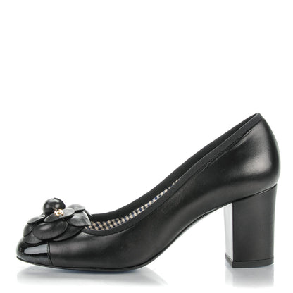 Chanel Lambskin Camellia Cap Toe Pumps 37 Black 1 of 8
