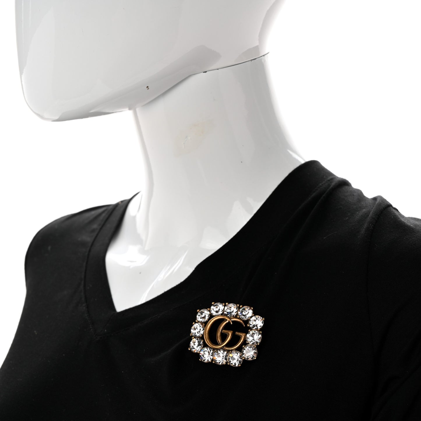 Metal Crystal Double G Brooch Aged Gold