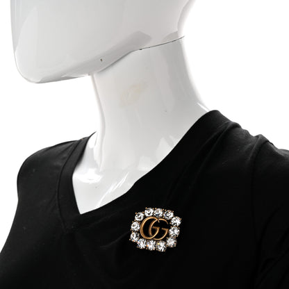 Gucci Metal Crystal Double G Brooch Aged Gold 2 of 5