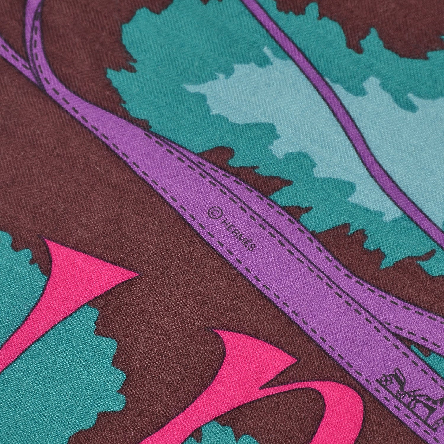 Hermes Cashmere Silk Monsieur Et Madame II Shawl 140 Rouge H Fuchsia Canard 3 of 4