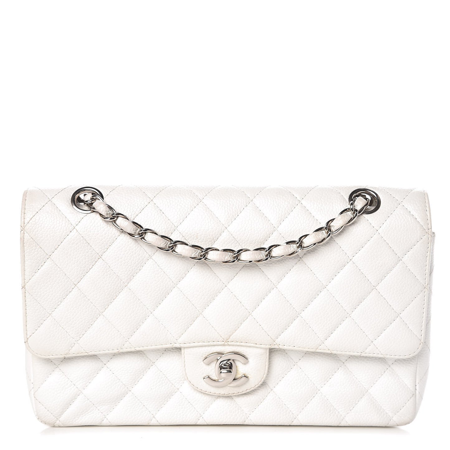 Caviar Quilted Medium Double Flap White