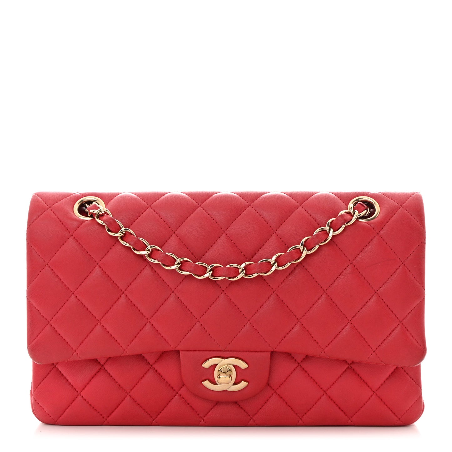 Lambskin Quilted Medium Double Flap Dark Pink