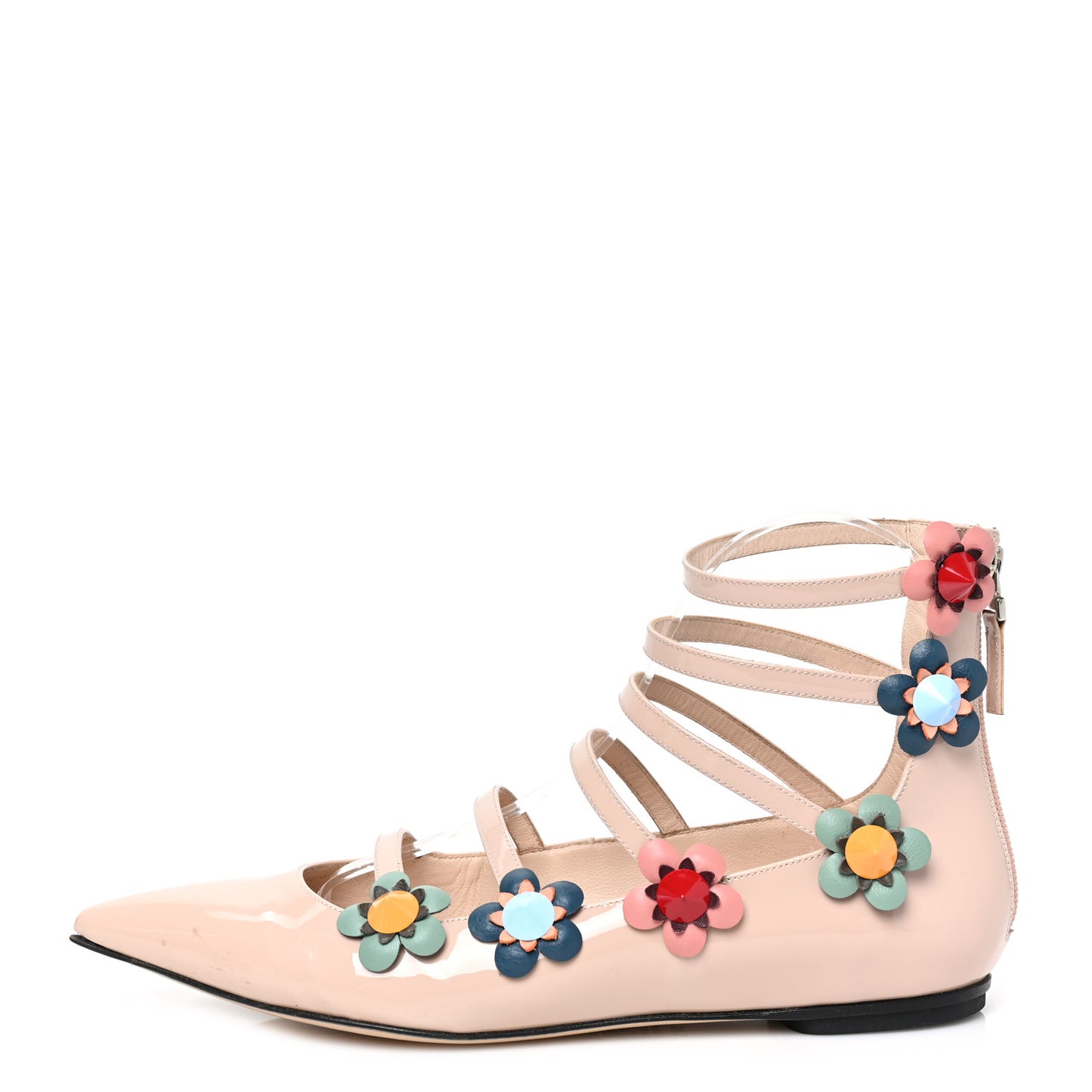Patent Flowerland Strappy Flats 38.5 Nude