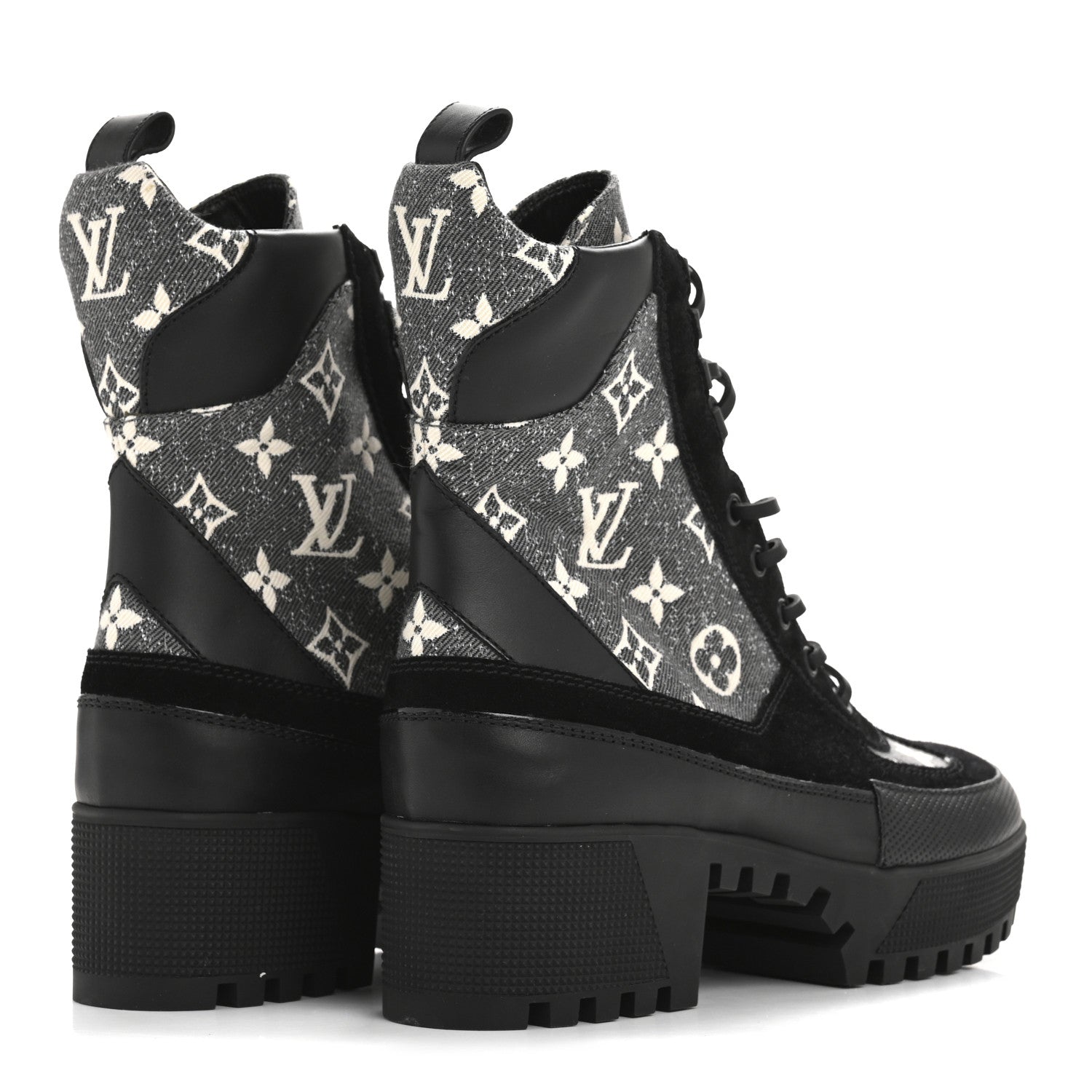 Louis Vuitton Calfskin Monogram Denim Laureate Platform Desert Boots 38 Grey 5 of 10